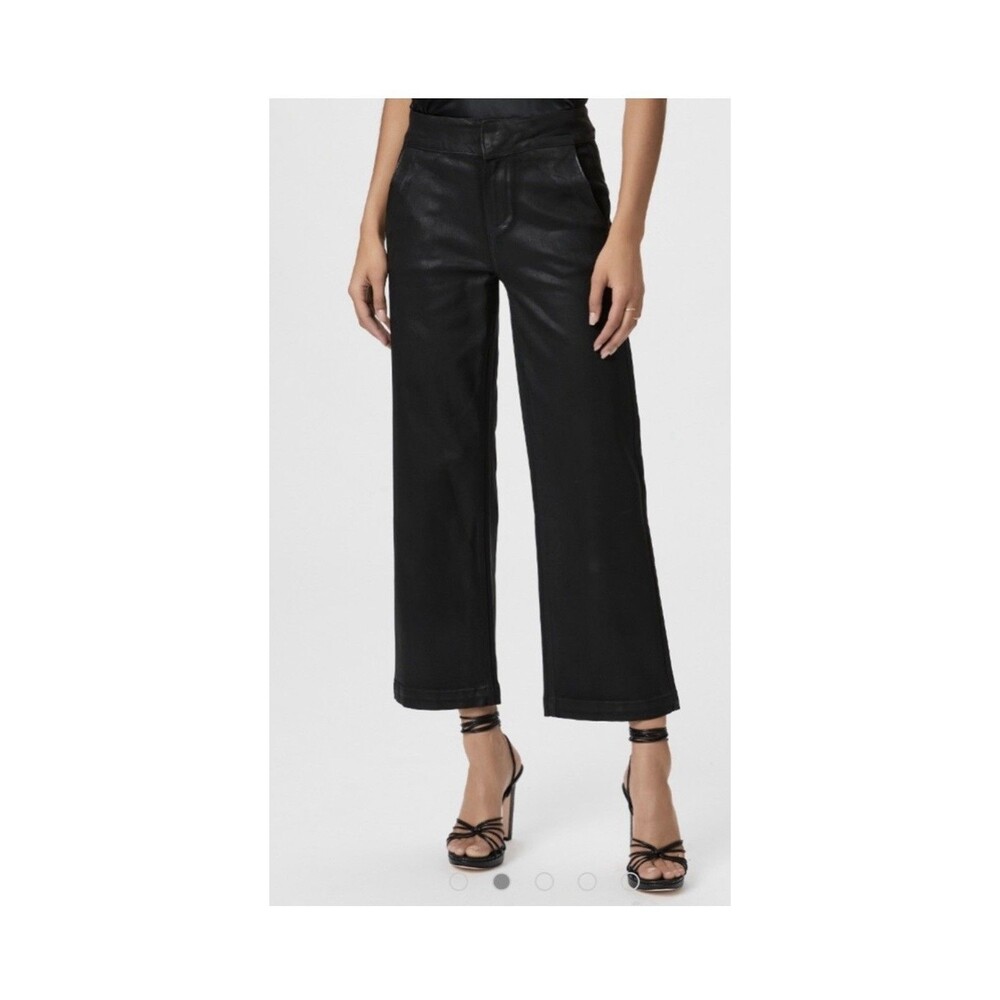 Paige Black Ankle Trousers In Fog Lux Faux Leather Look‎ Size 26 Edgy Career